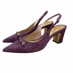 Sam Edelman Plum Suede Pointed Slingback Heels with Gold Hardware